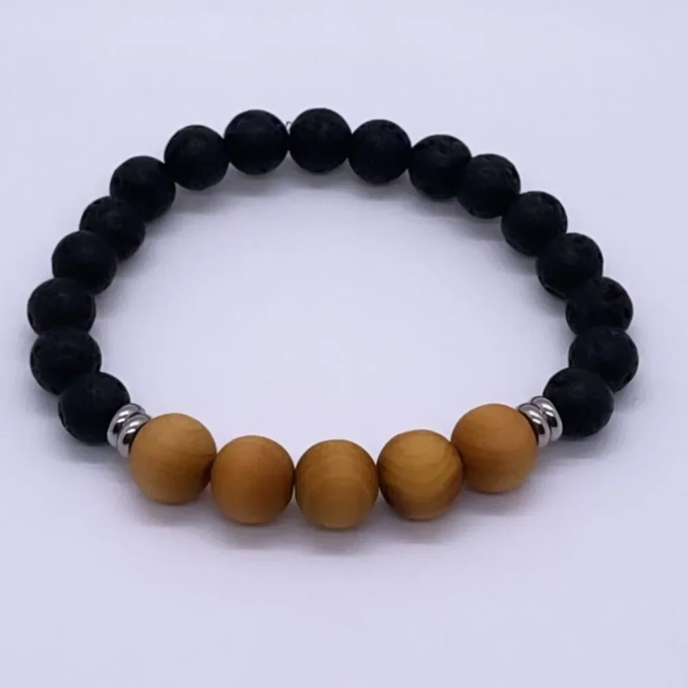 NWT Wool + Pepper Co. Mens Moon Rocks, Wood, Sterling Silver Bracelet